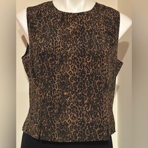 AST Black & Brown Animal Print Button Down Back Sleeveless 2 Small Slits Bottom